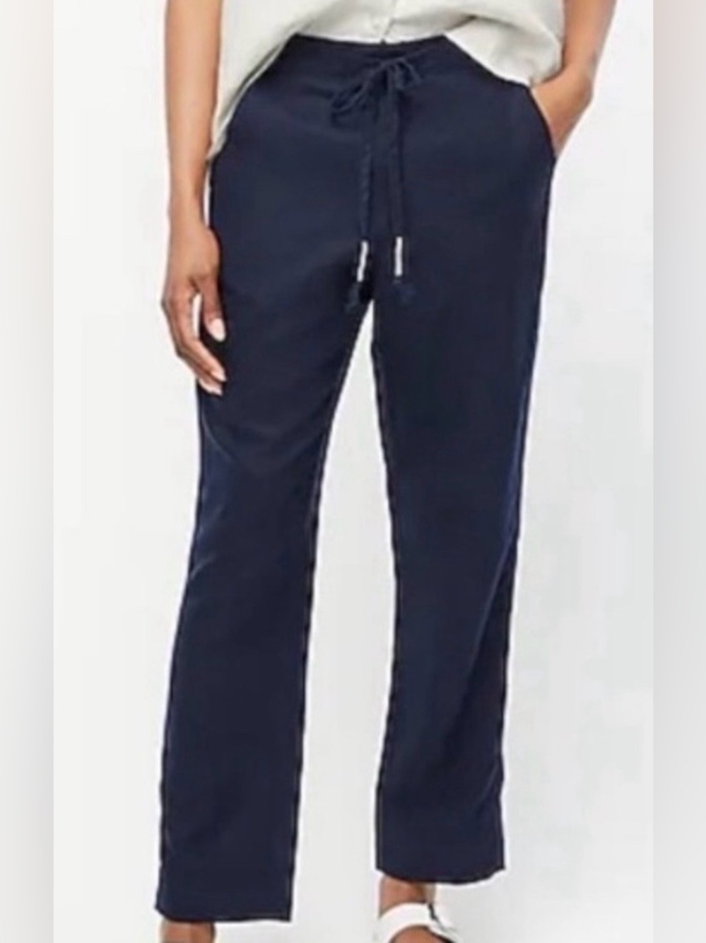 J. Crew Seaside Pant 2X Linen Blend Blue NWT Elastic Waist Pull On Wide Leg